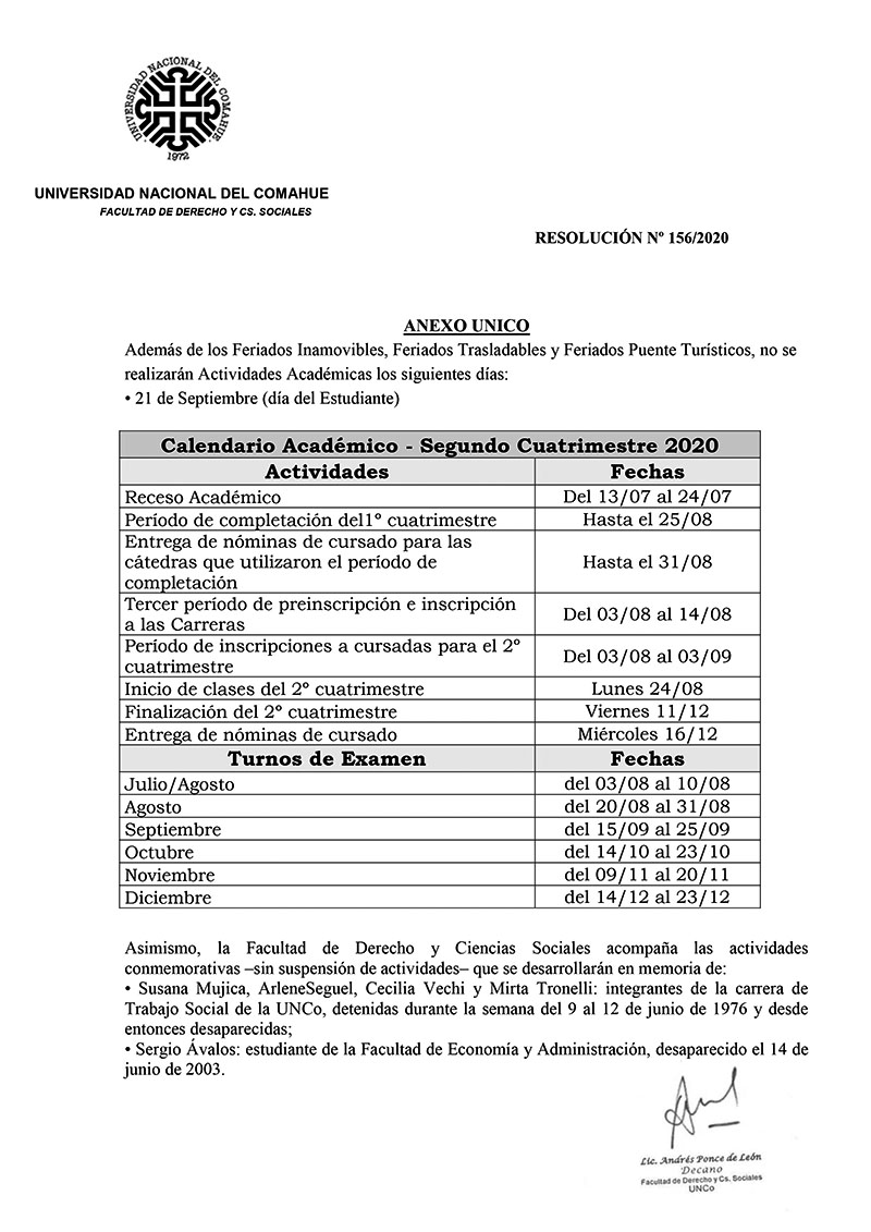 RECESO ACADÉMICO DE LA FADECS-UNCO